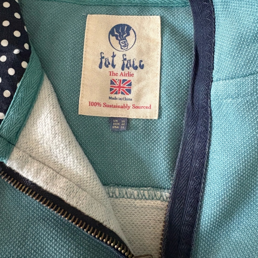 NWOT - Fat Face, The Iconic Airlie, Blue Green Quarter Zip Pullover,  Size 14 - Picture 8 of 8